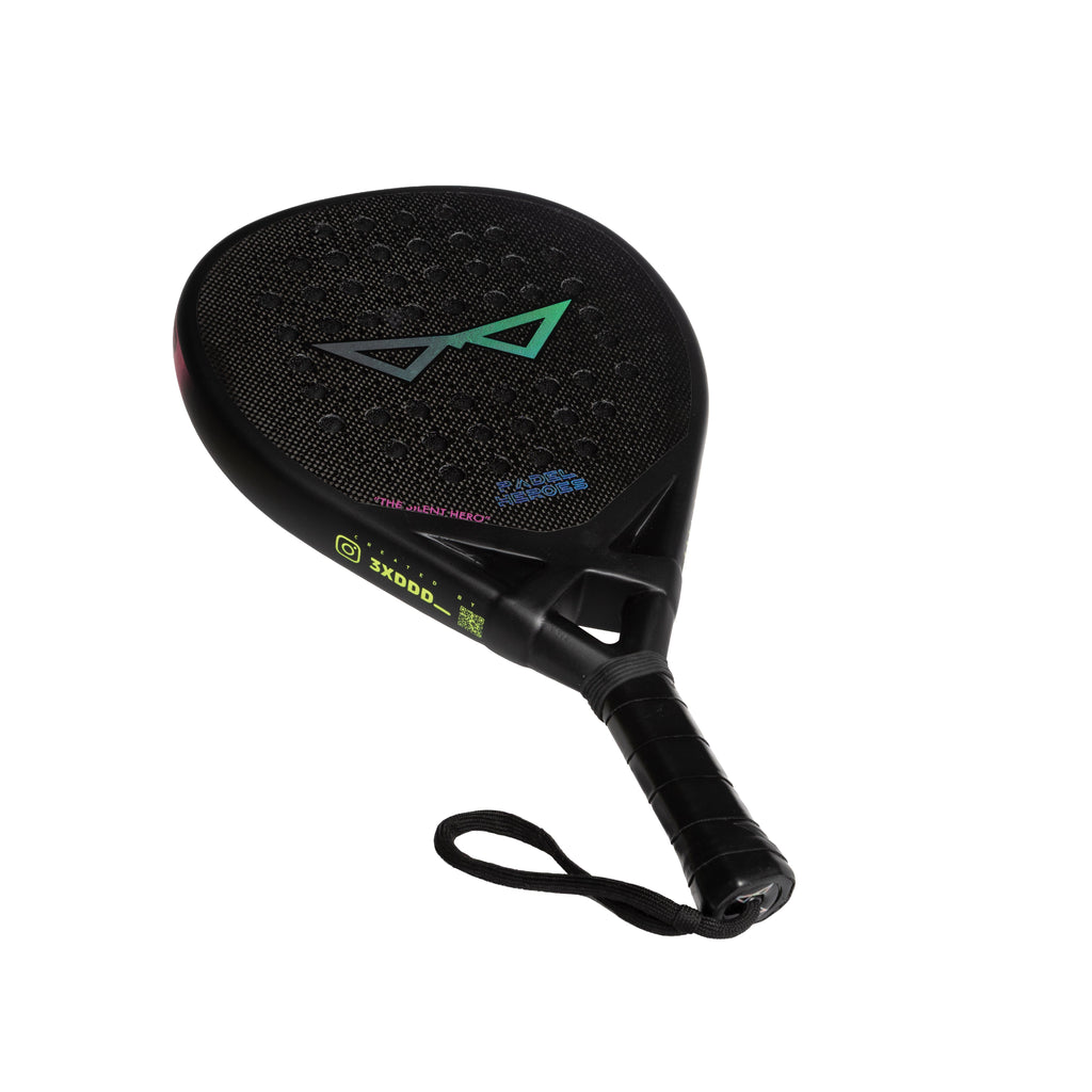 Black Silent Adult padel racket angled side view