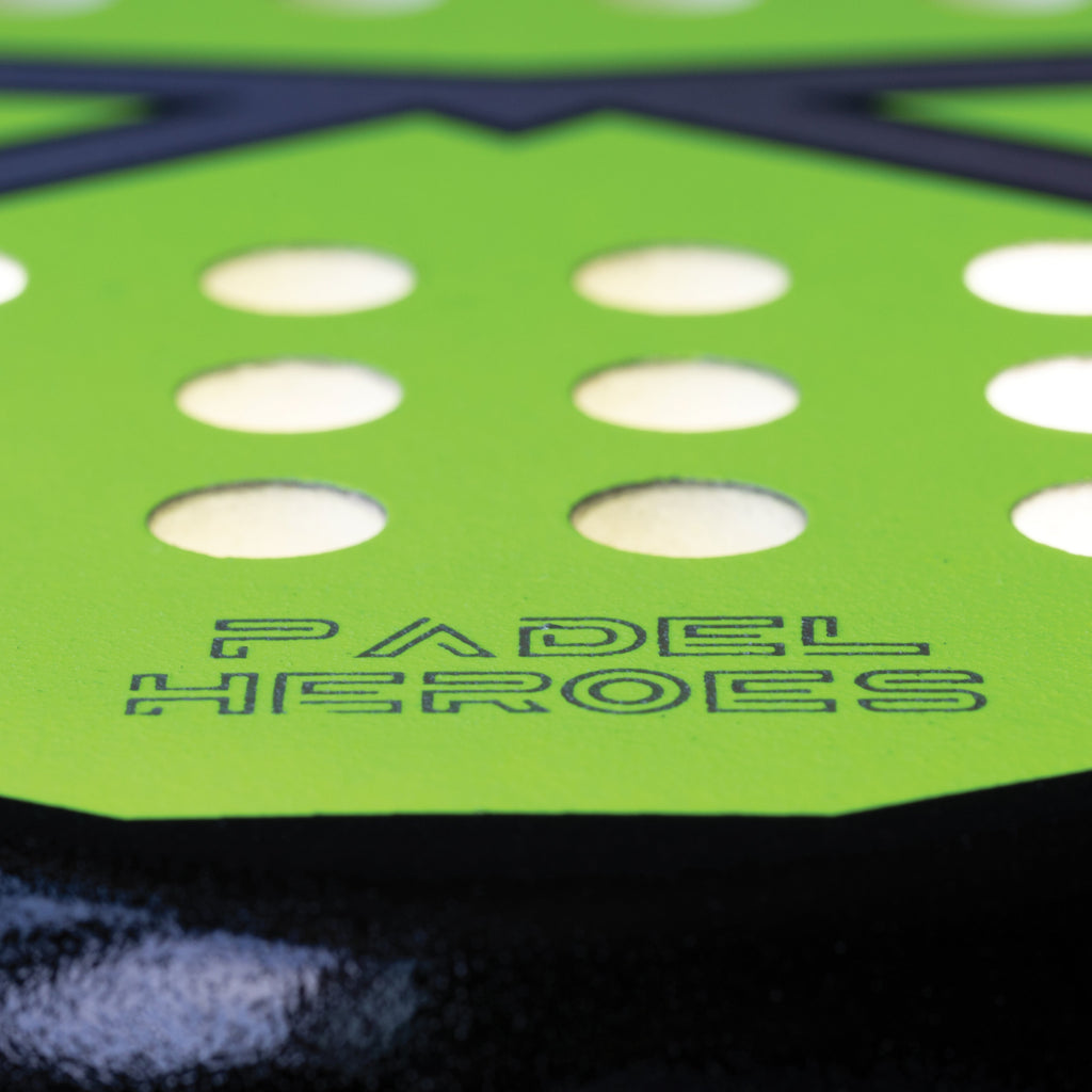 The Rebel Hero junior padel racket branding close-up
