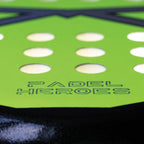 The Rebel Hero junior padel racket branding close-up