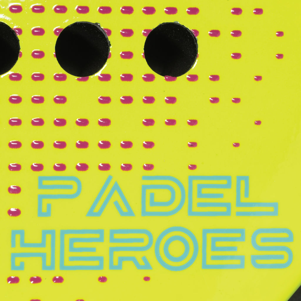 The Rebel Hero adult padel racket branding close-up